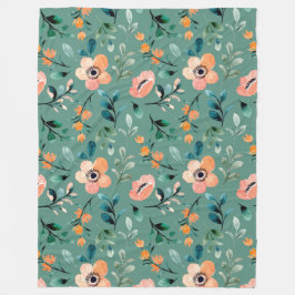 Trendig turkos Wildblommor Boho mönster söt Fleecefilt