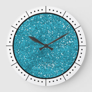 Trendig Turquise Blue Glitter Stor Klocka