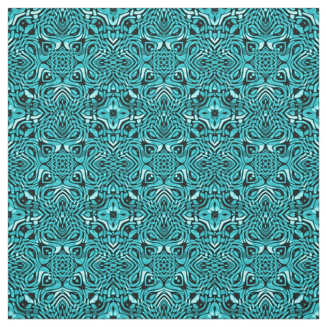 Trendig Turquise Teal Blue African Mosaic Mönster Tyg (Provkarta)