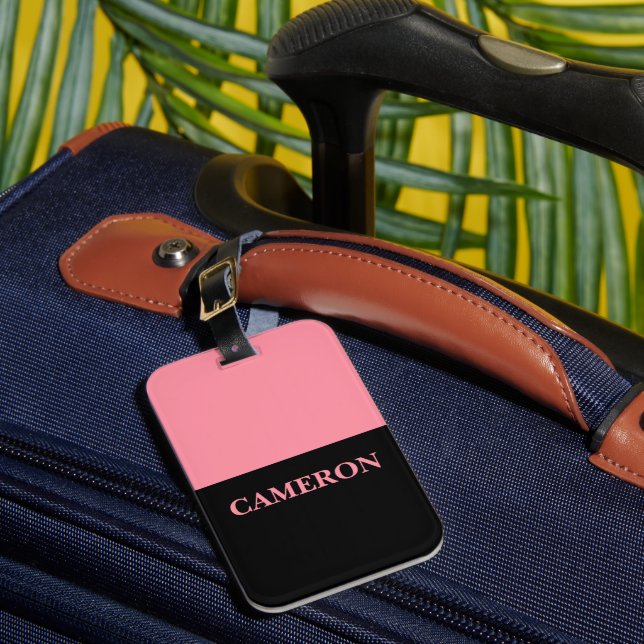 Trendig två Färg | NAMN | Rosa av svart och lax Bagagebricka (Framsida Insitu 1)