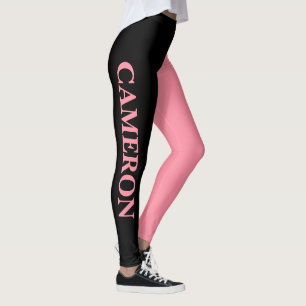 Trendig två Färg NAMN Rosa av svart och lax Leggings