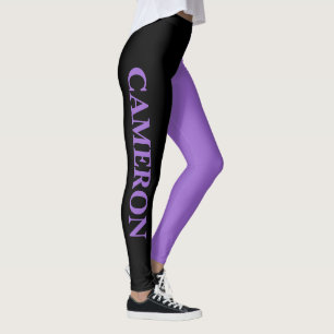 Trendig två Färg NAMN Svart och Ametyst Leggings