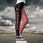 Trendig två Färg | NAMN | Svartvit och rosterisk O Leggings<br><div class="desc">Trendig två Färg | PERSONLIG NAMN | Leggings för svart och rostig Orange</div>