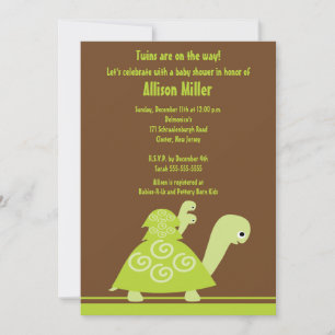 Trendig Twillingar Turtle Baby Shower-inbjudan Inbjudningar
