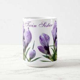 Trendig twin syster Gemini lila crocus blommigt Kaffemugg
