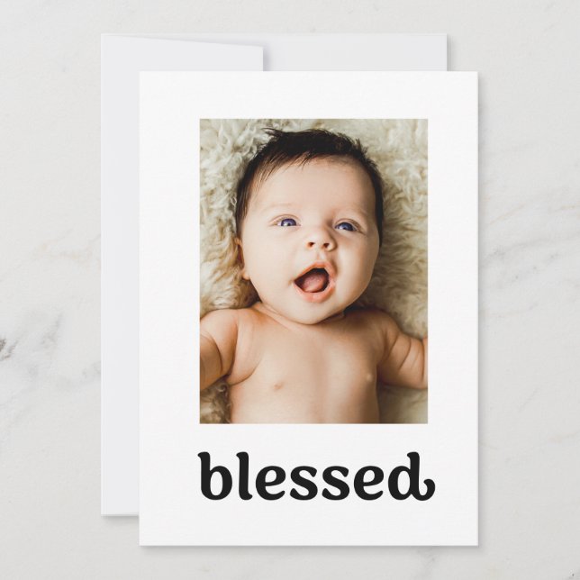 Trendig-typografi Blästat Kor Baby-baptismfoto Tack Kort (Framsida)