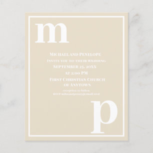 Trendig Typografi Champagne Beige Budget Bröllop Flygblad