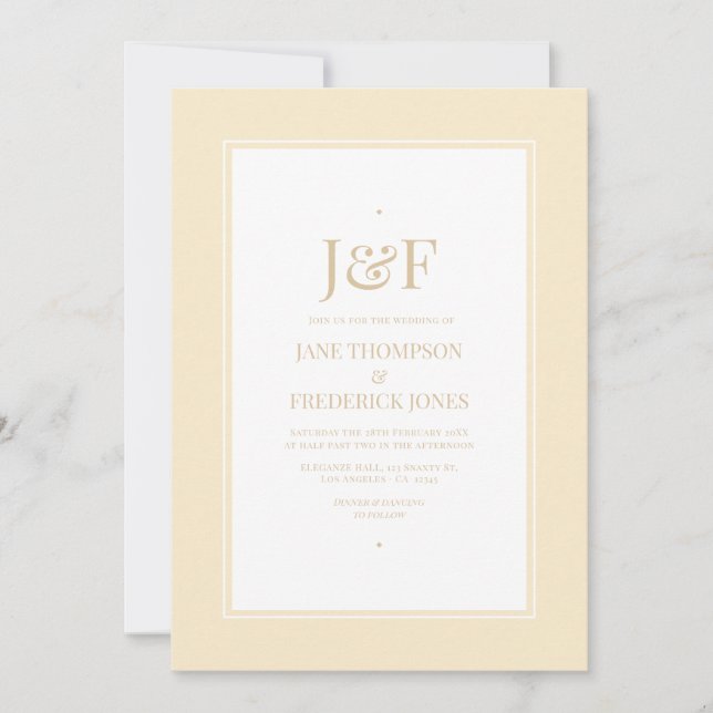 Trendig typografi Champagne och elfenbensvit bröll Inbjudningar (Framsida)