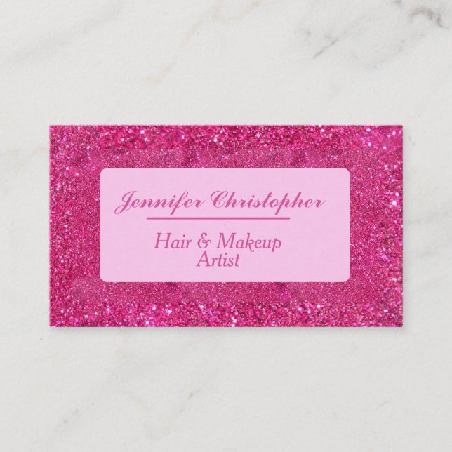 Trendig typografi manus Hot Pink Glitter Visitkort (Framsida)