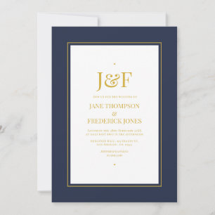 Trendig typografi Marinblå och guld bröllopsinbjud Inbjudningar