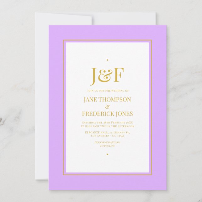 Trendig typografi Mauve och guldbröllop Inbjudningar (Framsida)