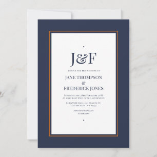 Trendig typografi Navy och Orange Bröllop Inbjudningar