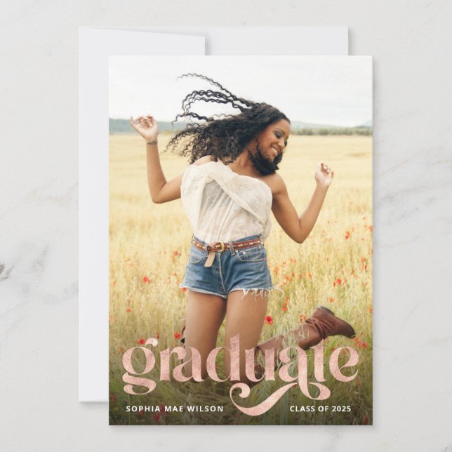 Trendig Typografi Ro Guld Overlay Grad Party Inbjudningar (Framsida)