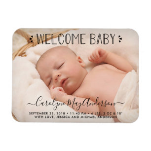 Trendig Typografi "Welcome Baby" Photo Announcemen Magnet