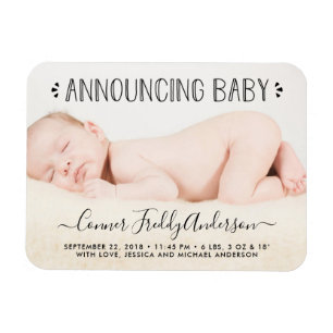 Trendig Typography Photo Birth Notice Magnet
