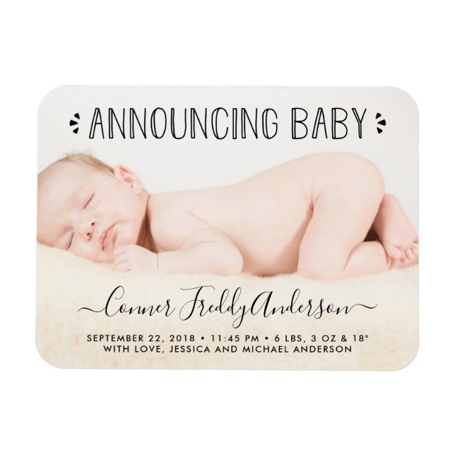 Trendig Typography Photo Birth Notice Magnet (Horisontell)