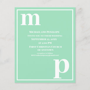 Trendig Typography Seafoam Grönt Budget Bröllop Flygblad