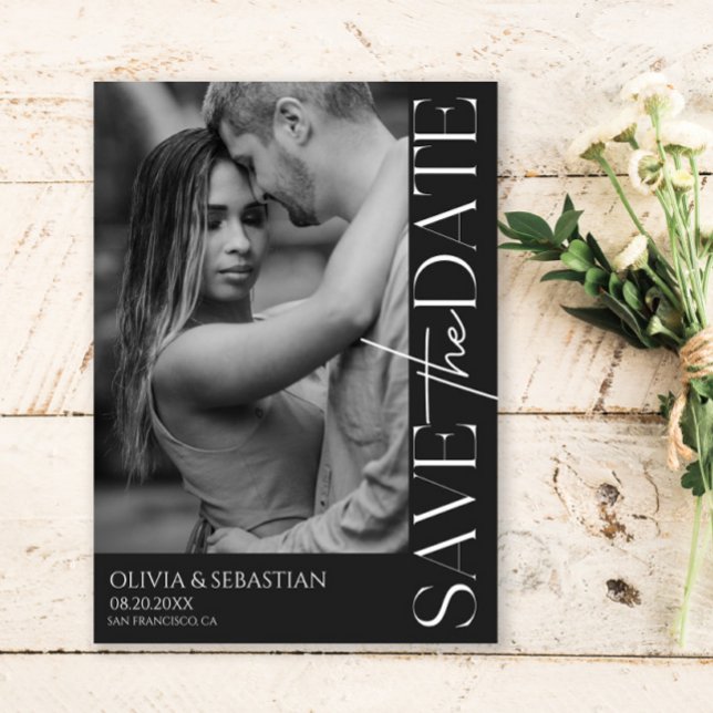 Trendig Typography Text Photo Black Bröllop Spara Datumet (Skapare uppladdad)