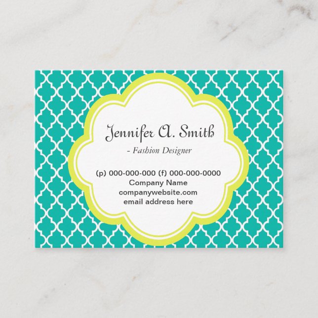 trendig, underbart, klassiskt, gult, teal quatrefo visitkort (Framsida)