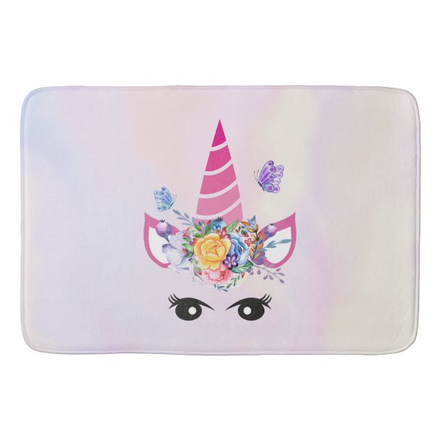 Trendig Unicorn med Blommigt Krona & Butterflies Badrumsmatta (Framsidan)
