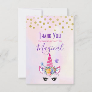 Trendig Unicorn med Flowers Butterflies & Confetti Tack Kort