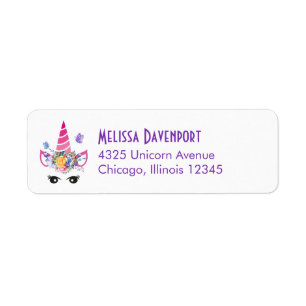 Trendig Unicorn med Flowers & Butterflies Returadress Etikett