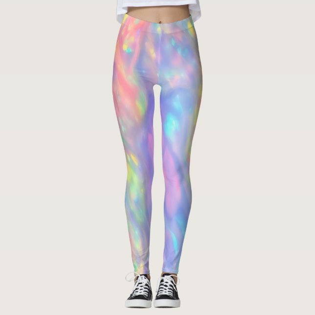 Trendig Unik, färglös faux holografisk opal Leggings (Framsida)
