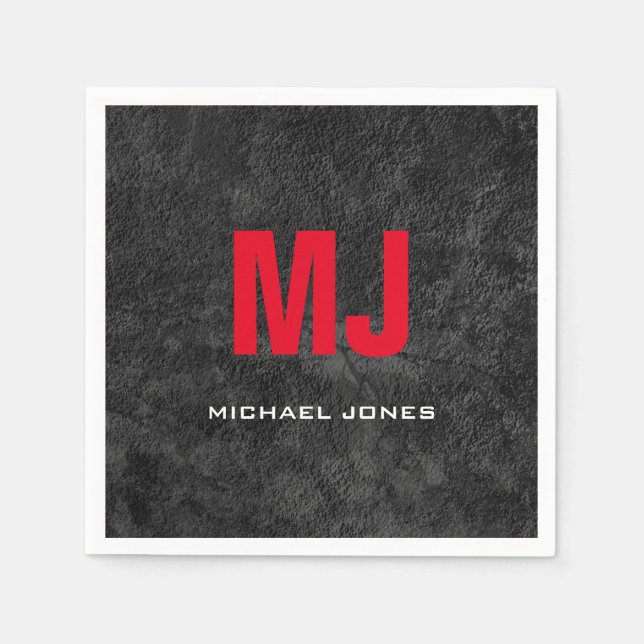 Trendig unik grå röd monogram ditt namn pappersservett (Framsidan)