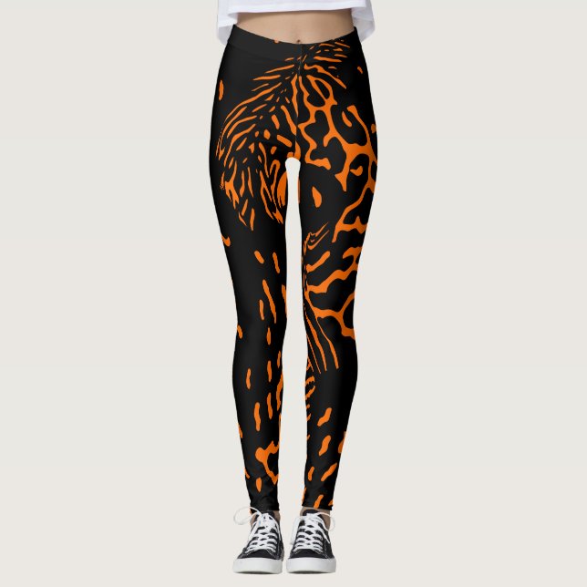 Trendig unik tiger orange djurtryckmönster leggings (Framsida)
