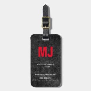 Trendig, unikt grått lodrät, röd monogram bagagebricka