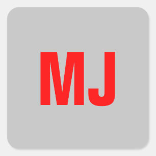 Trendig unikt grått Red fet monogram namn initiale Fyrkantigt Klistermärke