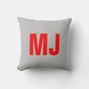 Trendig unikt grått Red fet monogram namn initiale Kudde