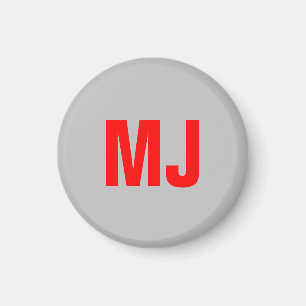 Trendig unikt grått Red fet monogram namn initiale Magnet