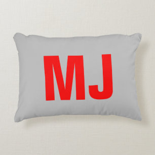 Trendig unikt grått Red fet monogram namn initiale Prydnadskudde