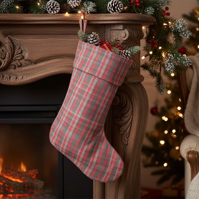 Trendig Urban Red Grått Play Tartan Mönster Tyg (Skapare uppladdad)