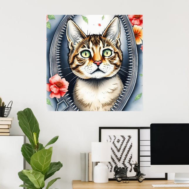 Trendig Vacker vattenfärgad kattsamling i sötvatte Poster (Hemmakontoret)