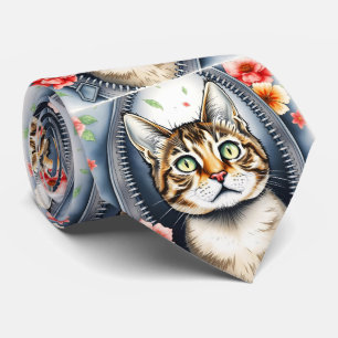 Trendig Vacker vattenfärgad kattsamling i sötvatte Slips