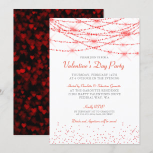 Trendig Valentine Hearts Bokeh Party Inbjudningar