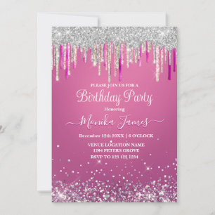 Trendig varmgrand silverdroppande glittermonogram inbjudningar