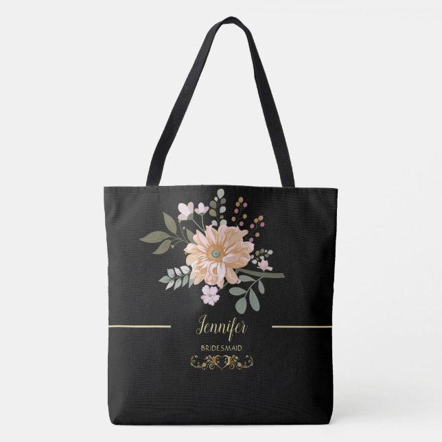 Trendig väskblomma med monogram tryckt på totebagg tygkasse (Framsida)