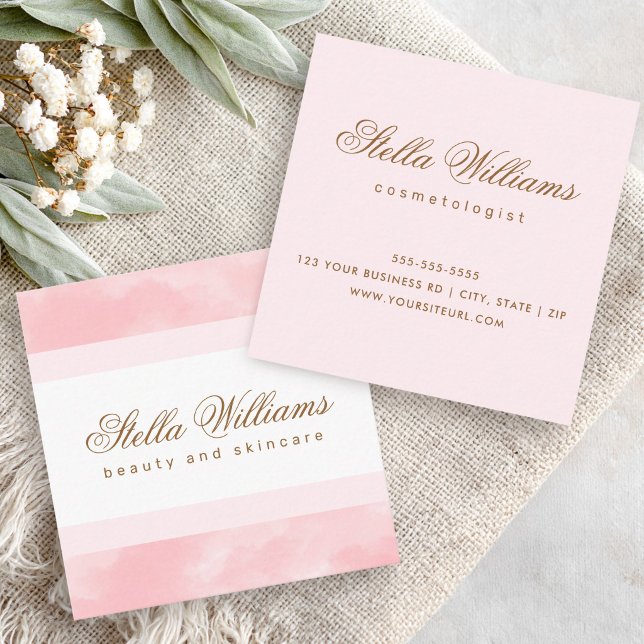 Trendig vattenfärg chic spa butik kalligrafi fyrkantigt visitkort (Chic watercolor trendy spa boutique calligraphy square business card)
