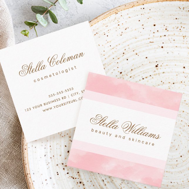 Trendig vattenfärg chic spa butik kalligrafi fyrkantigt visitkort (Chic watercolor trendy spa boutique calligraphy square business card)