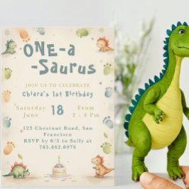 Trendig Vattenfärg One-a-Saurus första födelsedag Inbjudningar