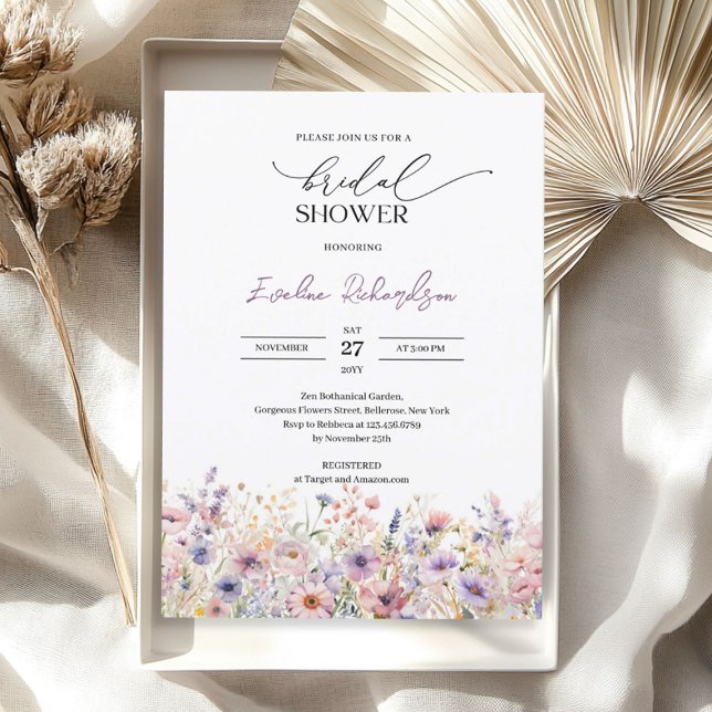 Trendig vattenfärgsblommor, Möhippa vår Inbjudningar (Trendy watercolor spring wildflowers Bridal Shower Invitation)