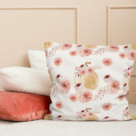 Trendig Vattenfärgspumpkin & Flowers | Höstfälla Kudde