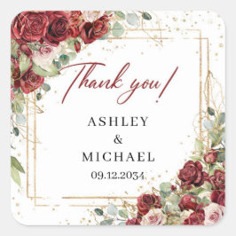 Trendig vattenfärgsröd och bröllop-dekal fyrkantigt klistermärke