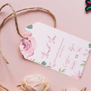 Trendig VattenfärgsSöt Rosa Blommigt Bröllop Presentetikett