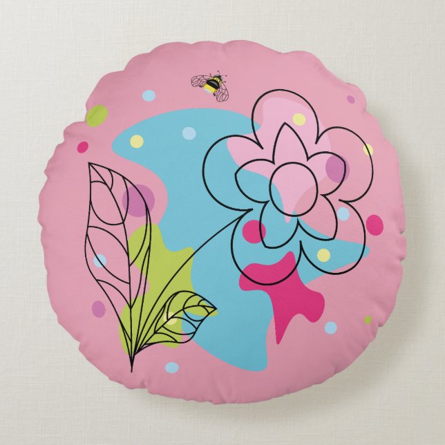 Trendig vektor mönster i en sommarblomma i prickar rund kudde (Framsidan)