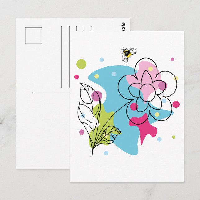 Trendig vektor mönster i en sommarblomma i prickar vykort (Fram/baksida)