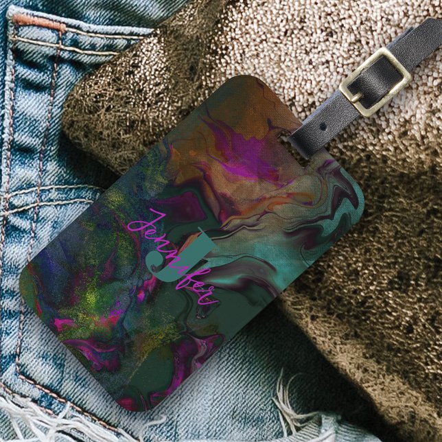 Trendig Vibrant Marble Swirls Bagagebricka (Skapare uppladdad)